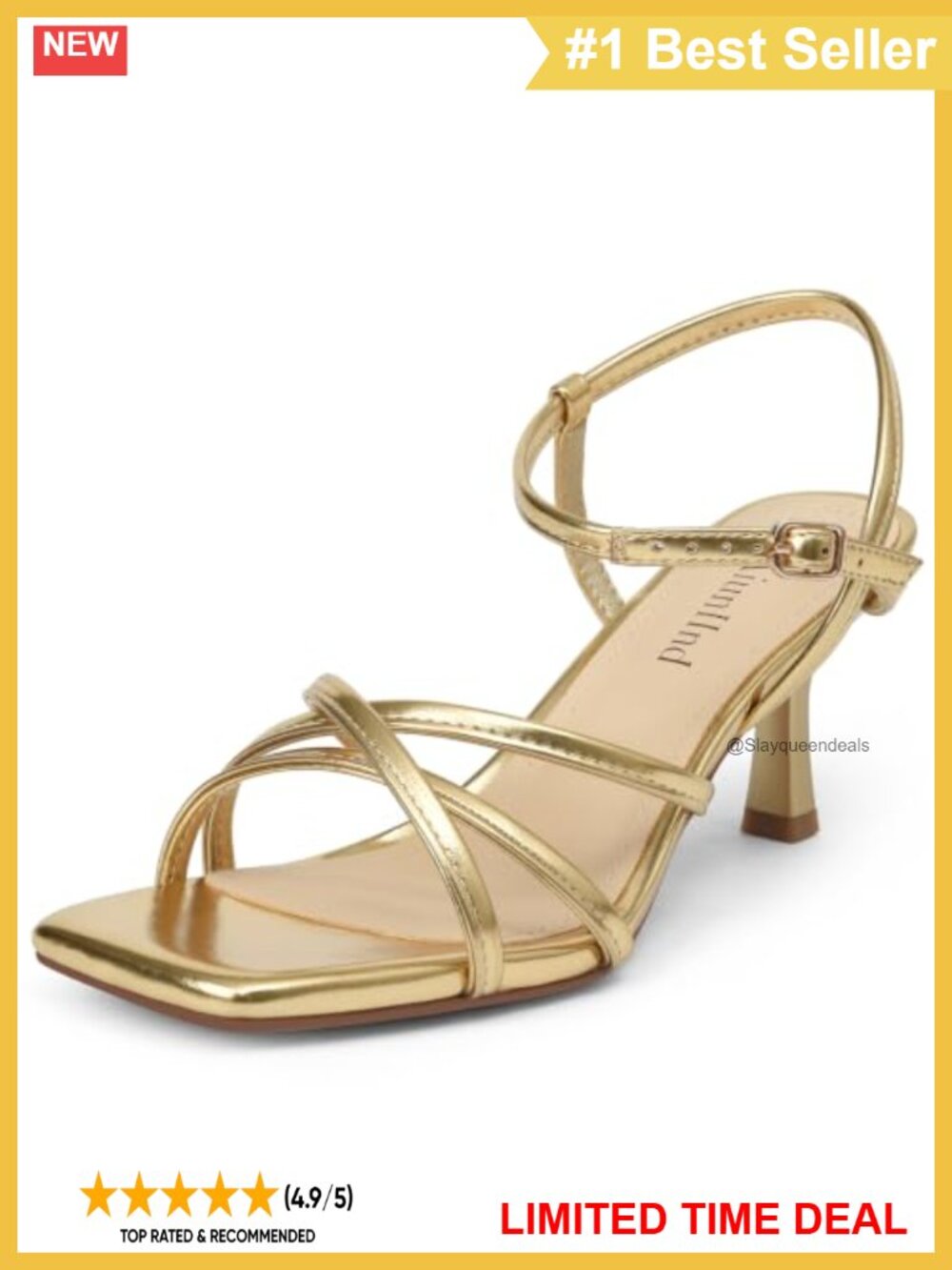Kitten Heel Strappy Square Open Toe Sandals Faux Leather